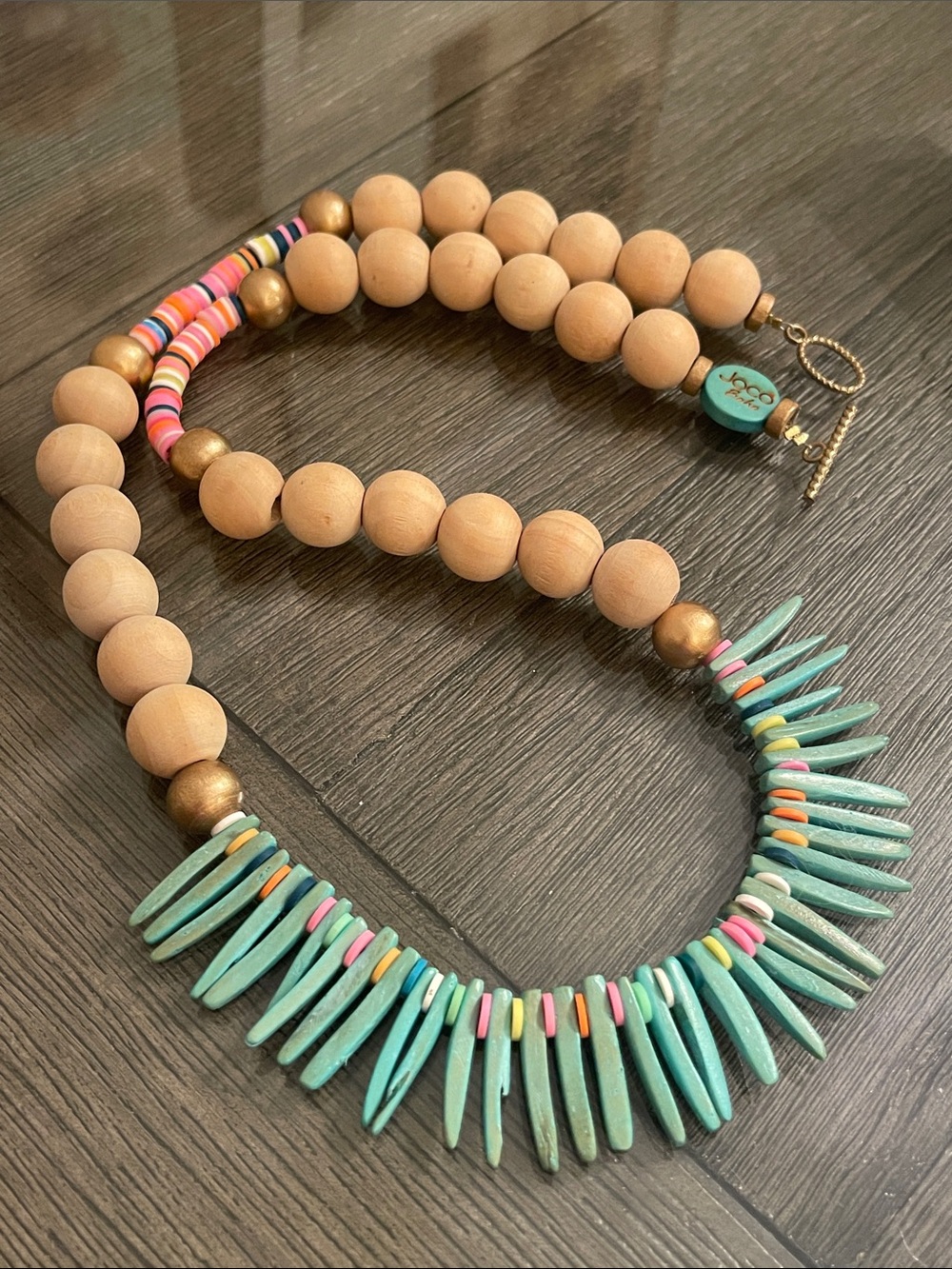 Joco Bobo Bohemian Spike-and-Bead Wooden Statement Necklace